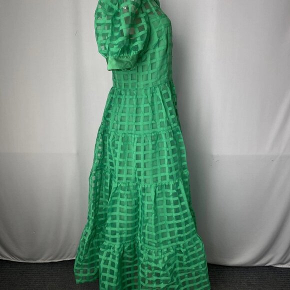 English Factory Women’s Gridded Organza Tiered Button-Up Maxi Dress Green Size M - Picture 7 of 11